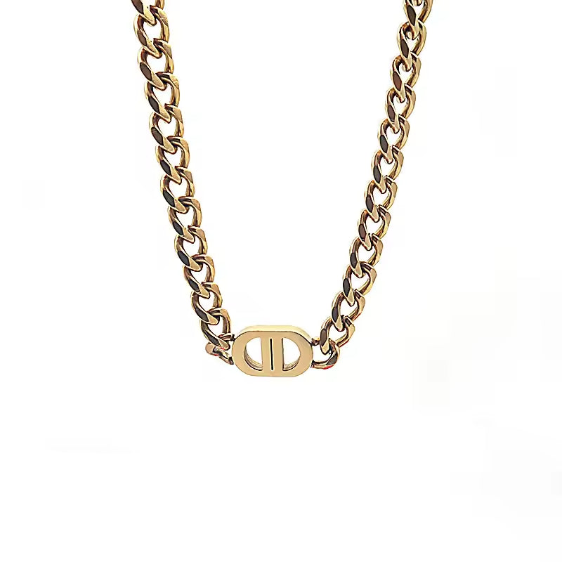 SISSLIA Titanium Steel Letters Gold Thick Chain Hip Hop Cuban Collarbone Chain For Women