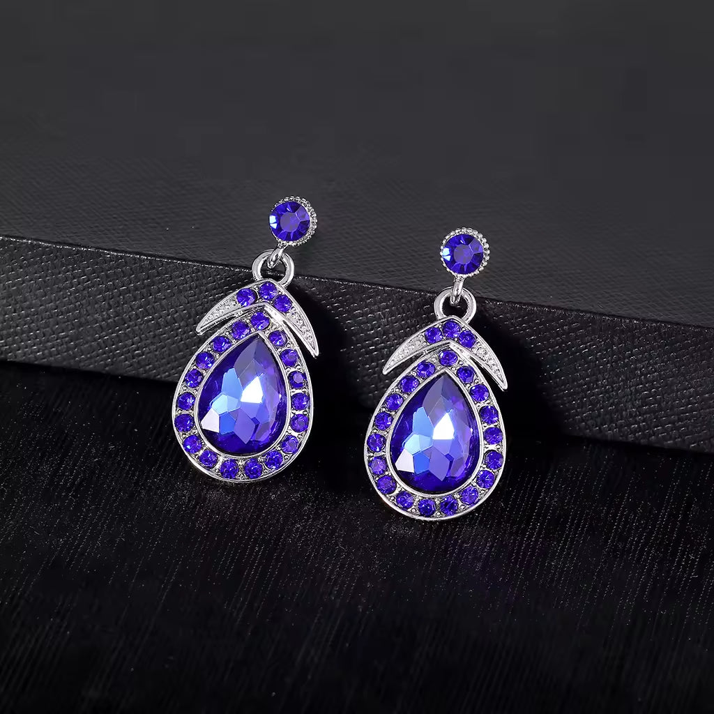 Luxury Royal Blue Crystal Bridal Necklace Sets For Women Jewelry Wedding Sets