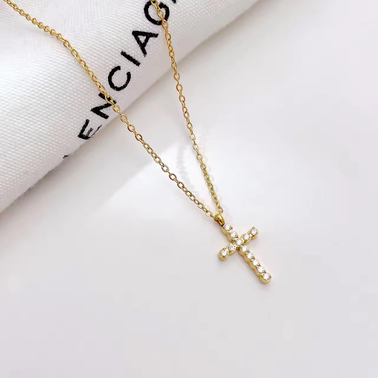 SISSLIA Fashion Stainless Steel Zircon Cross 18K Gold Plated Pendant Necklaces For Women Accessory