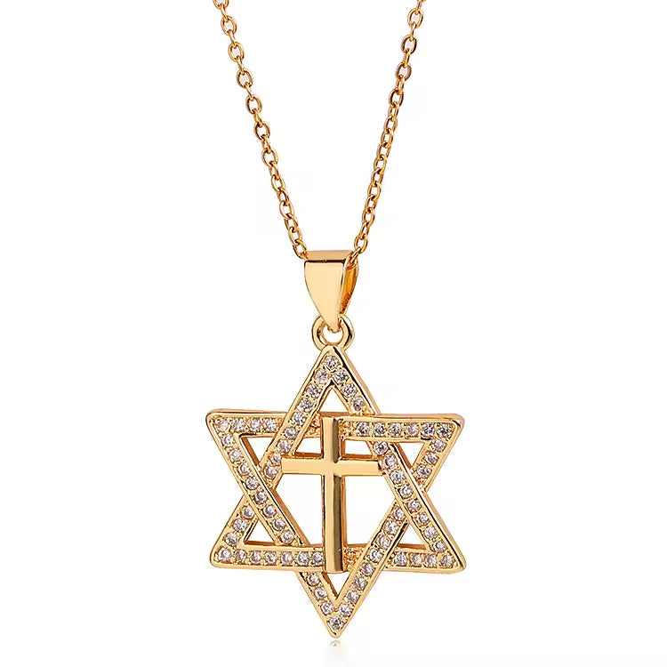 SISSLIA High Quality Punk Gold Cross Necklace Hip Hop Cubic Rhinestone Star Pendant Choker Necklace Gift For Women