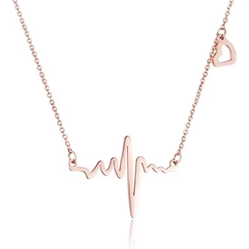 SISSLIA Fashion Stainless Steel Rose Gold Heart Beat Wave Pendant Necklace Charm Electrocardiogram Wave Necklace For Women