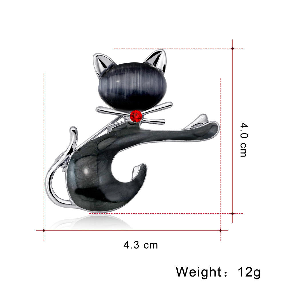 2023 Cute Personality Cat's Eye Brooch Metal Alloy Rhinestone Luxury Baroque Rhinestone Cat Women Brooch