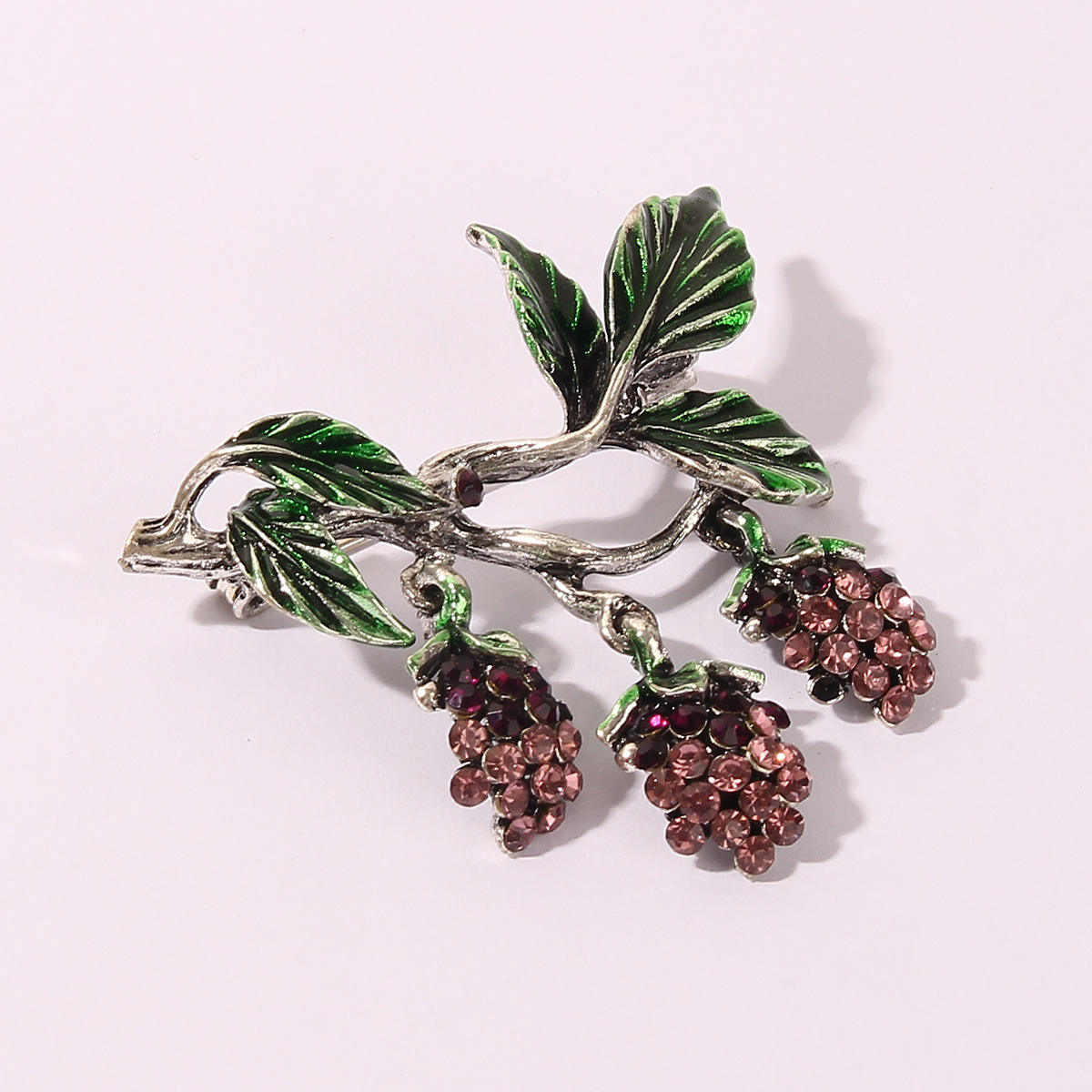 SISSLIA Fashion Jewelry Stylish Dripping Vintage Full Diamond Purple Grape Fruit Brooch