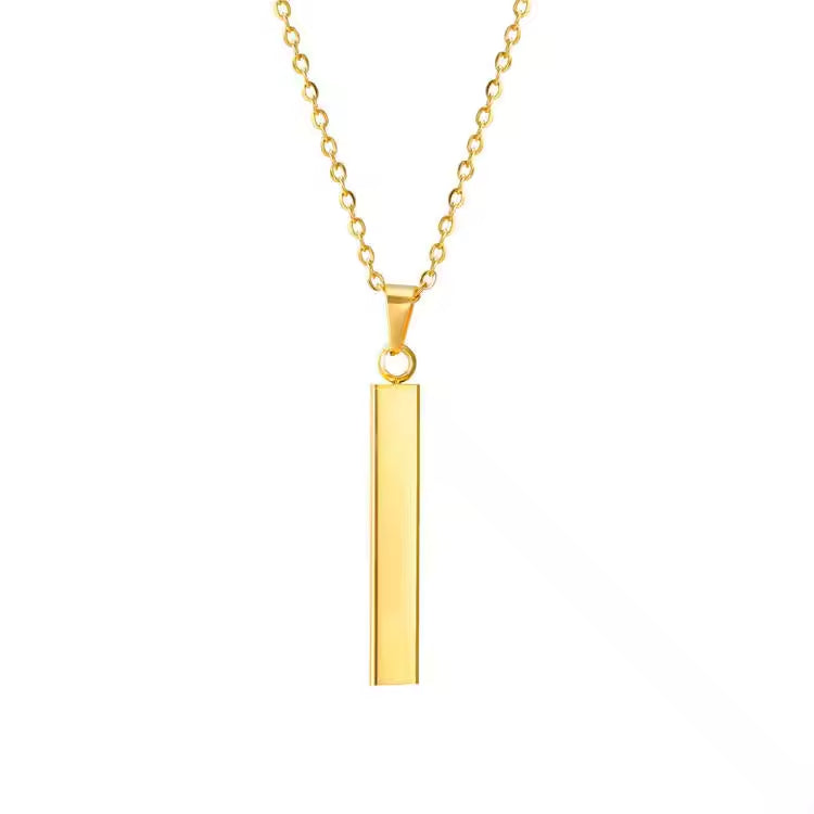 SISSLIA Customized Logo Rectangle 3D Bar Pendant Necklace Men Stainless Steel 18k Gold Necklace Jewelry