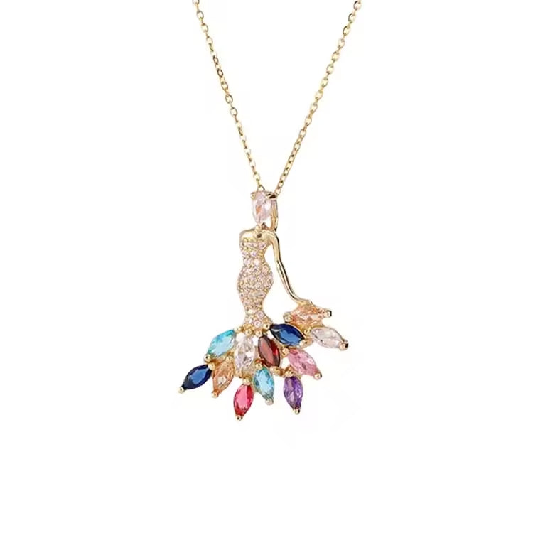 SISSLIA New Fashion Colored Zircon Copper Gold Plated Hip Hop Pendant Statement Necklace Dancing Girl Angel