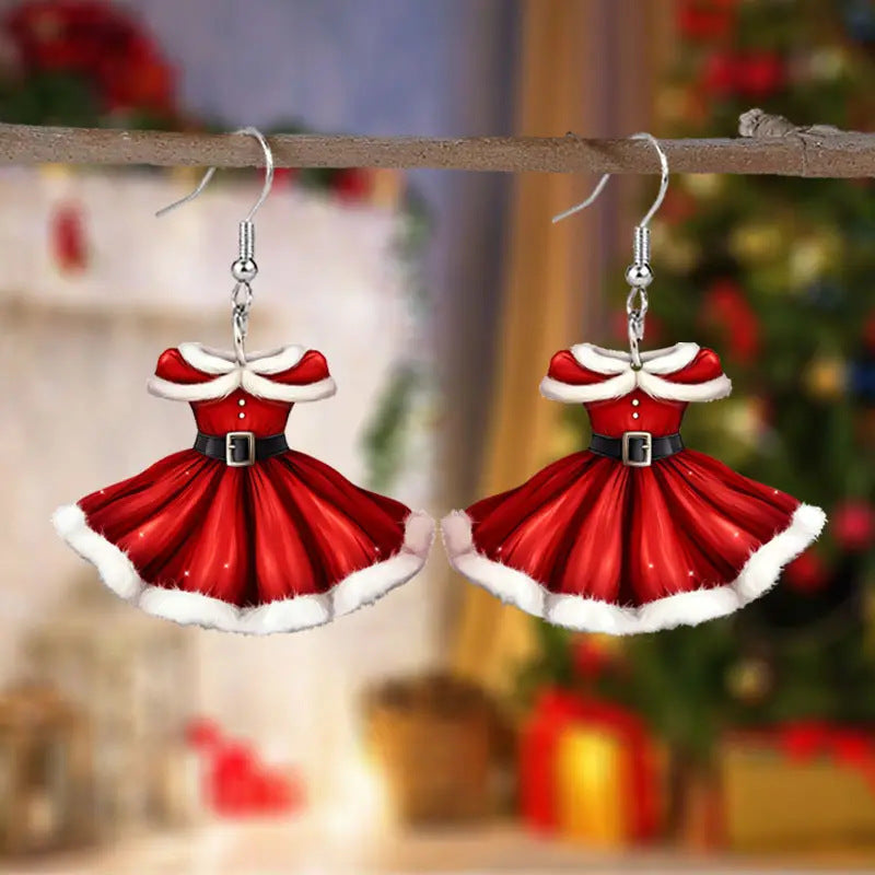 SISSLIA New Red Color Velvet Dress Pendant Women Hook Earrings Creative Christmas Gifts Drop Earrings Handmade Fashion Jewelry