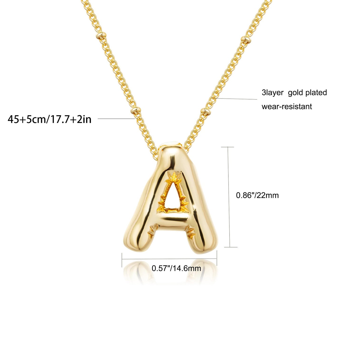SISSLIA Stainless Steel Bubble letter Initial Pendant Chunky Women Personality Jewelry Gold Plated Balloon 26 Letter Necklaces