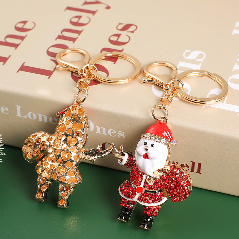 SISSLIA Cute Santa Claus Rhinestone Key Rings for Women Men Alloy Gold Color Father Christmas Halloween Jewelry Gifts Bag
