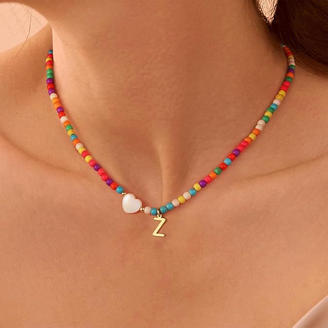 SISSLIA Colorful Initial Cute Necklaces for Girls Trendy Beaded Choker Necklace for Women Teen Girl Handmade Letter Choker Jewelry