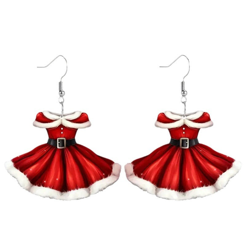 SISSLIA New Red Color Velvet Dress Pendant Women Hook Earrings Creative Christmas Gifts Drop Earrings Handmade Fashion Jewelry