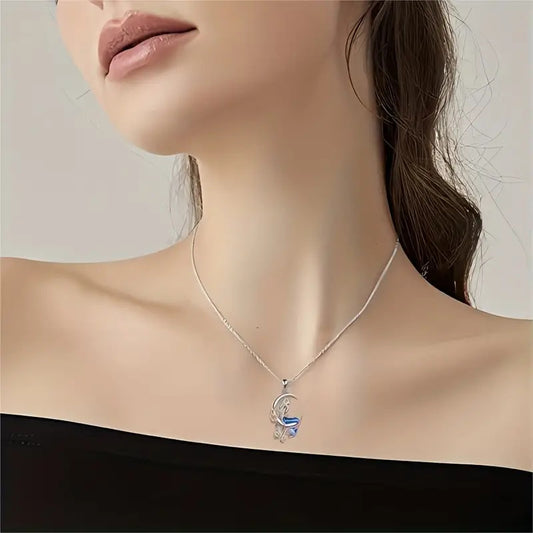 SISSLIA Mermaid Necklace Ocean Mermaid Crescent and Star Necklace with Flower Pendant Birthday Gift Jewelry for Girls