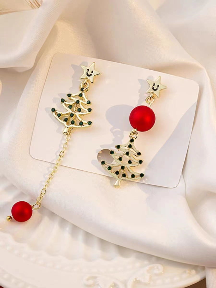 SISSLIA Colorful Christmas Tree Tassel Earrings Sweet and Simple Hollow Out Long Christmas Accessory With Smiling Face Earrings