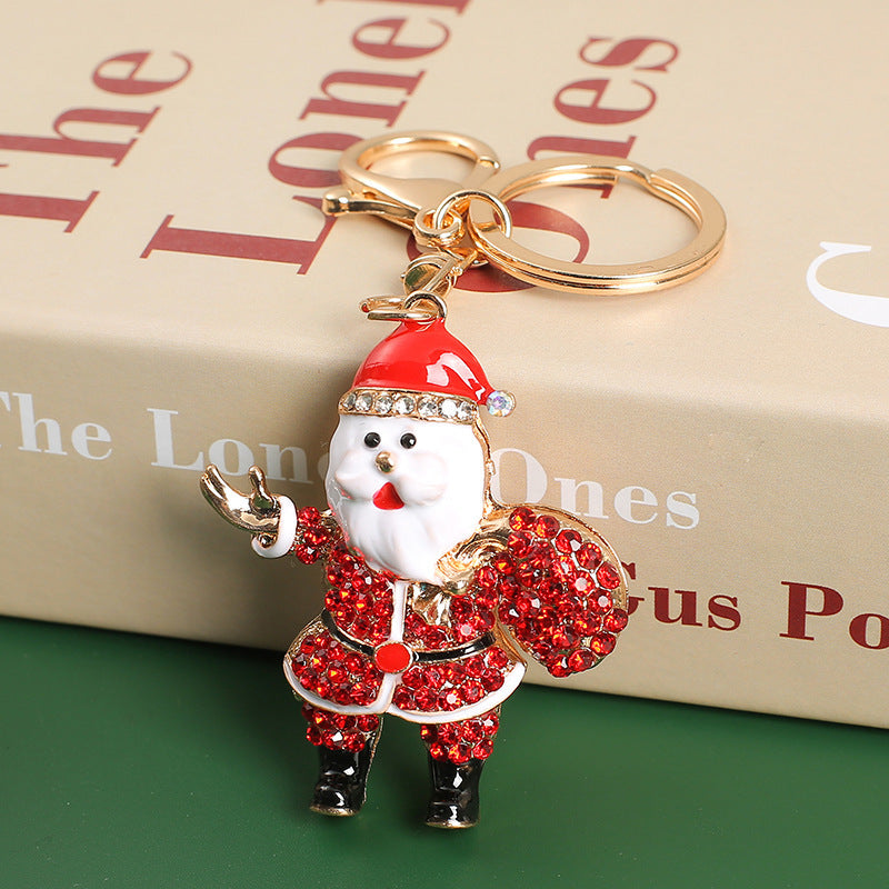 SISSLIA Cute Santa Claus Rhinestone Key Rings for Women Men Alloy Gold Color Father Christmas Halloween Jewelry Gifts Bag
