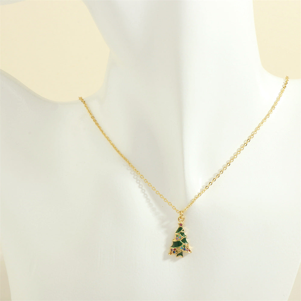 SISSLIA Christmas Santa Claus Tree Festival Element Necklace Simple New Micro-Inlaid Oil-Dripping Pendant Jewelry Necklace