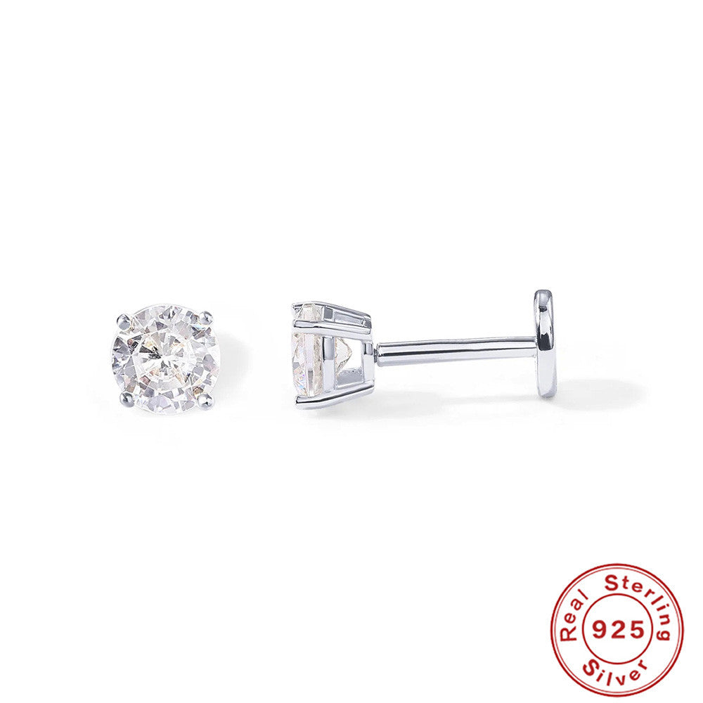 SISSLIA 14K Gold Plated Solid 925 Sterling Silver Post Cubic Zirconia Stud Flat Back Earrings For Women Cartilage Earring