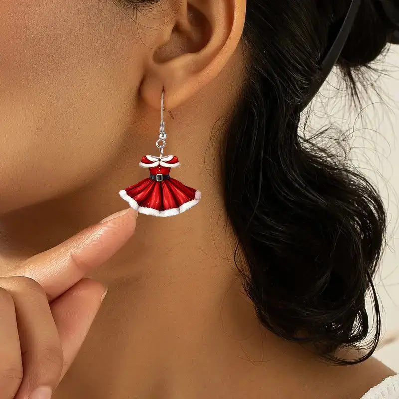 SISSLIA New Red Color Velvet Dress Pendant Women Hook Earrings Creative Christmas Gifts Drop Earrings Handmade Fashion Jewelry
