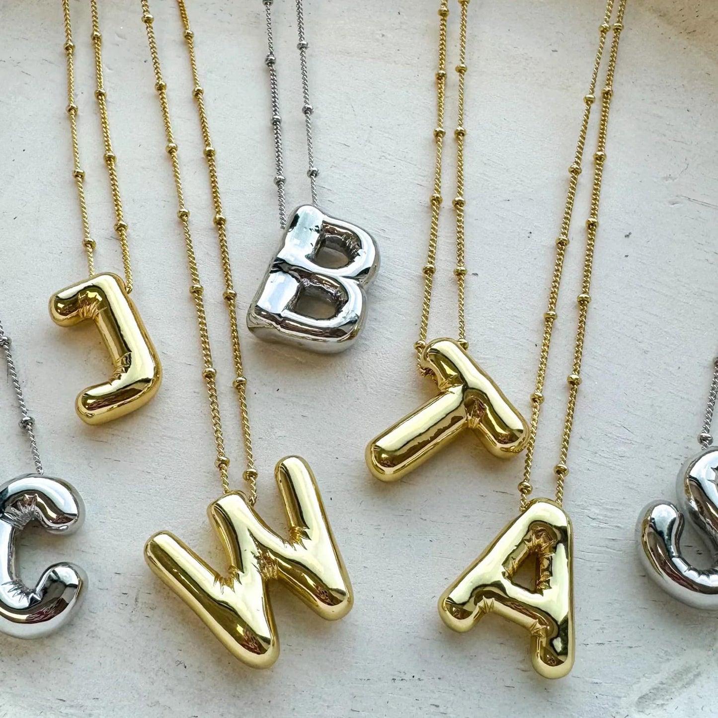 SISSLIA Stainless Steel Bubble letter Initial Pendant Chunky Women Personality Jewelry Gold Plated Balloon 26 Letter Necklaces