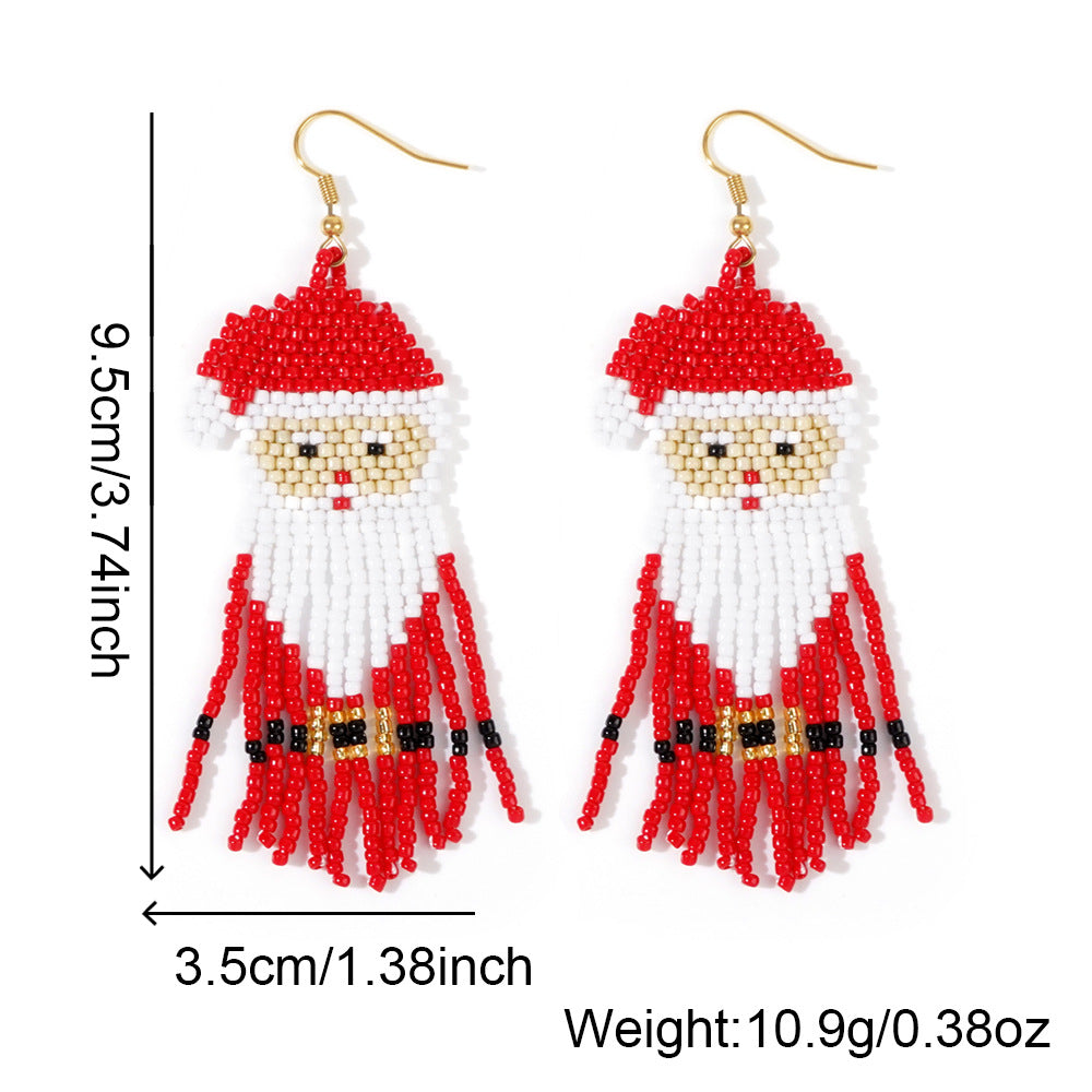 SISSLIA Beaded earrings Tassel Originality Christmas Santa Claus Design Hand knitting Bohemia Alloy Tide Simple Rice bead earrings
