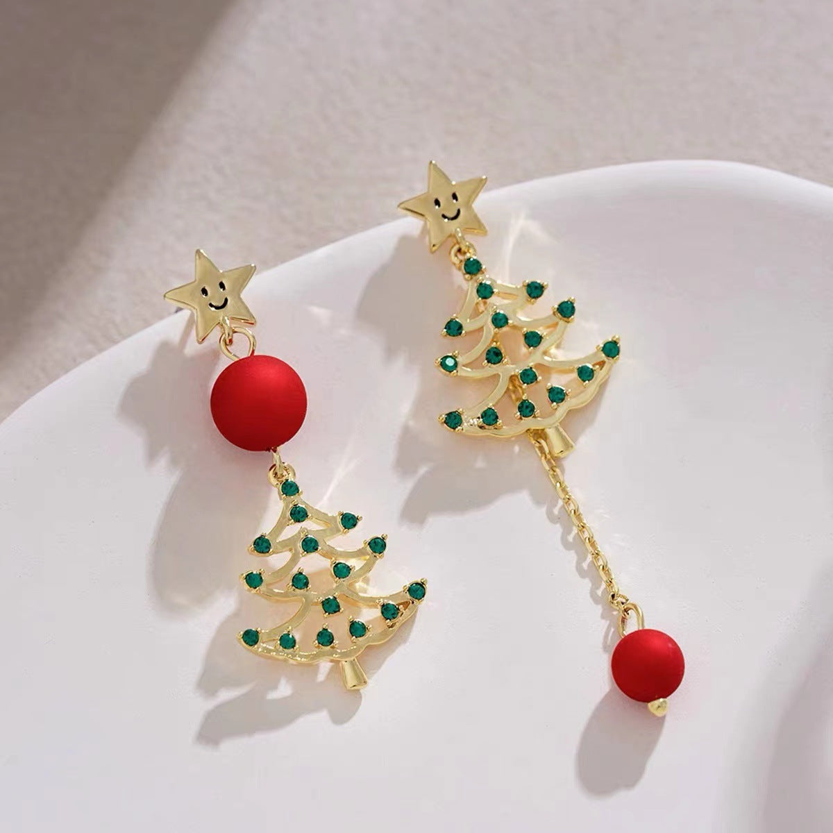 SISSLIA Colorful Christmas Tree Tassel Earrings Sweet and Simple Hollow Out Long Christmas Accessory With Smiling Face Earrings