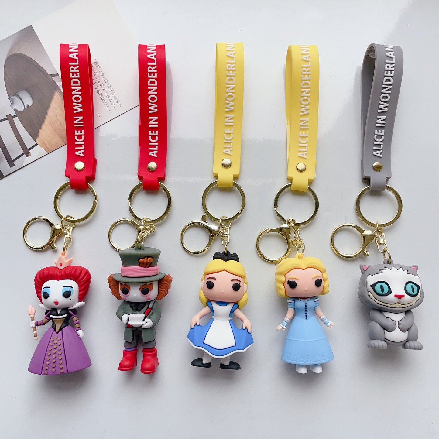 SISSLIA Cartoon Alice in Wonderland Cute Alice Mad Hatter Red Queen Action Model Key Chain Male And Female Bag Accessories
