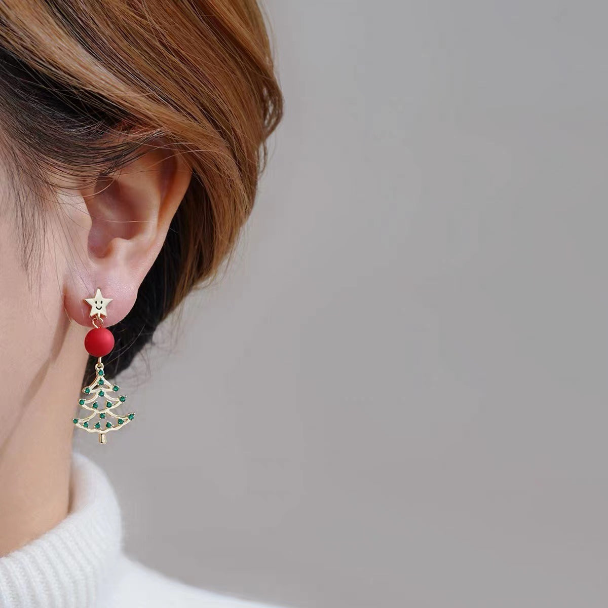 SISSLIA Colorful Christmas Tree Tassel Earrings Sweet and Simple Hollow Out Long Christmas Accessory With Smiling Face Earrings