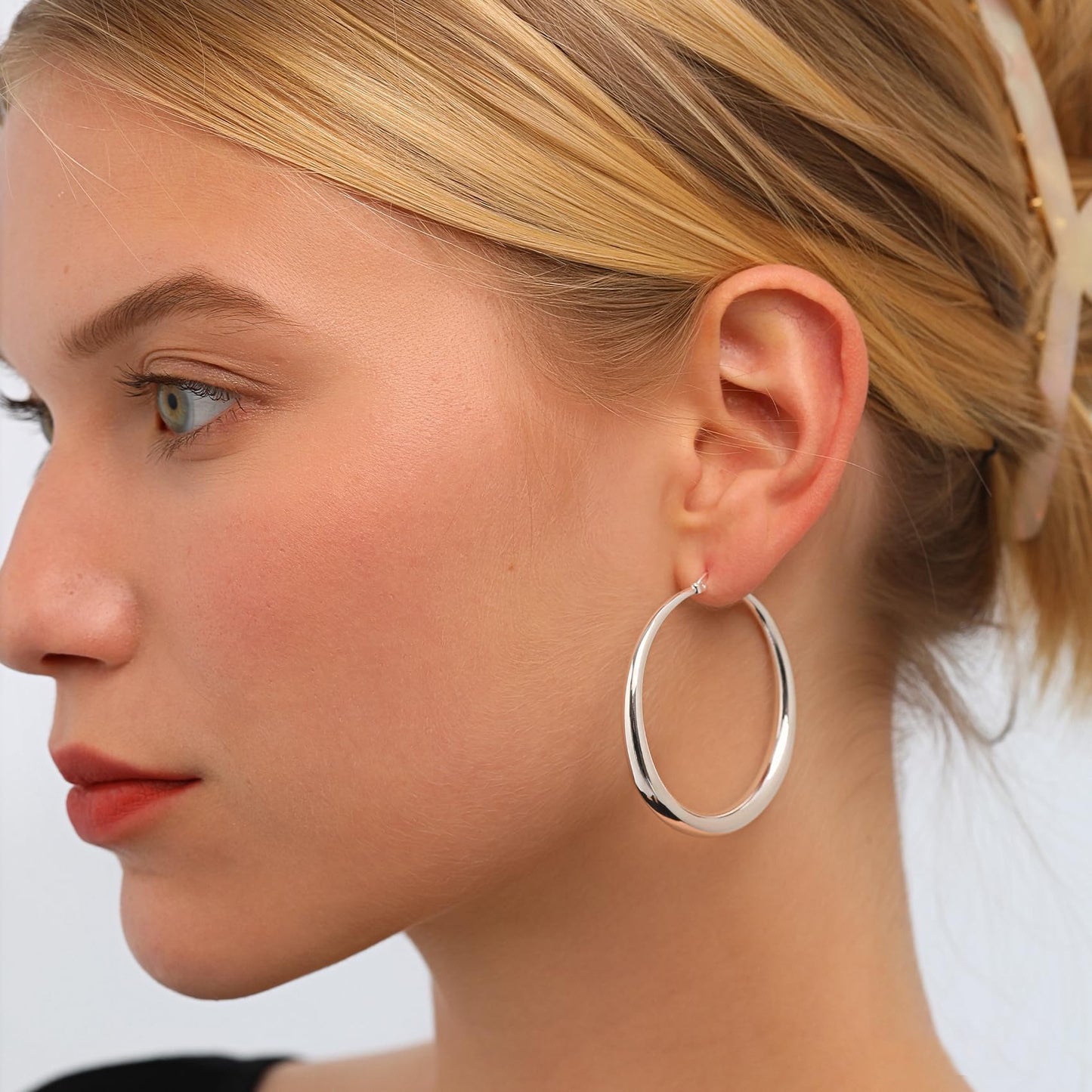 SISSLIA 4mm Thick Gold Chunky Earrings Steling Silver Post Hoops Earrings For Women Tube Hoops Earrings Thick Gold Hoop Earring