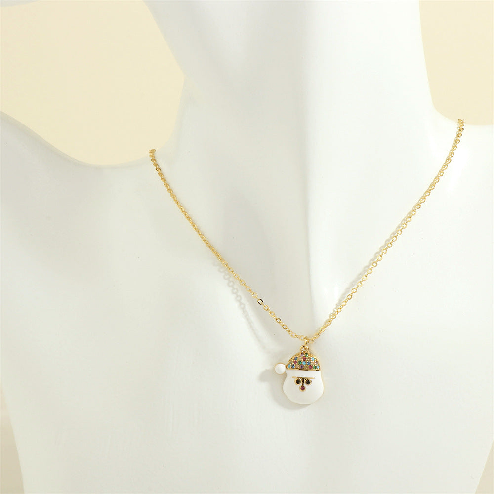 SISSLIA Christmas Santa Claus Tree Festival Element Necklace Simple New Micro-Inlaid Oil-Dripping Pendant Jewelry Necklace