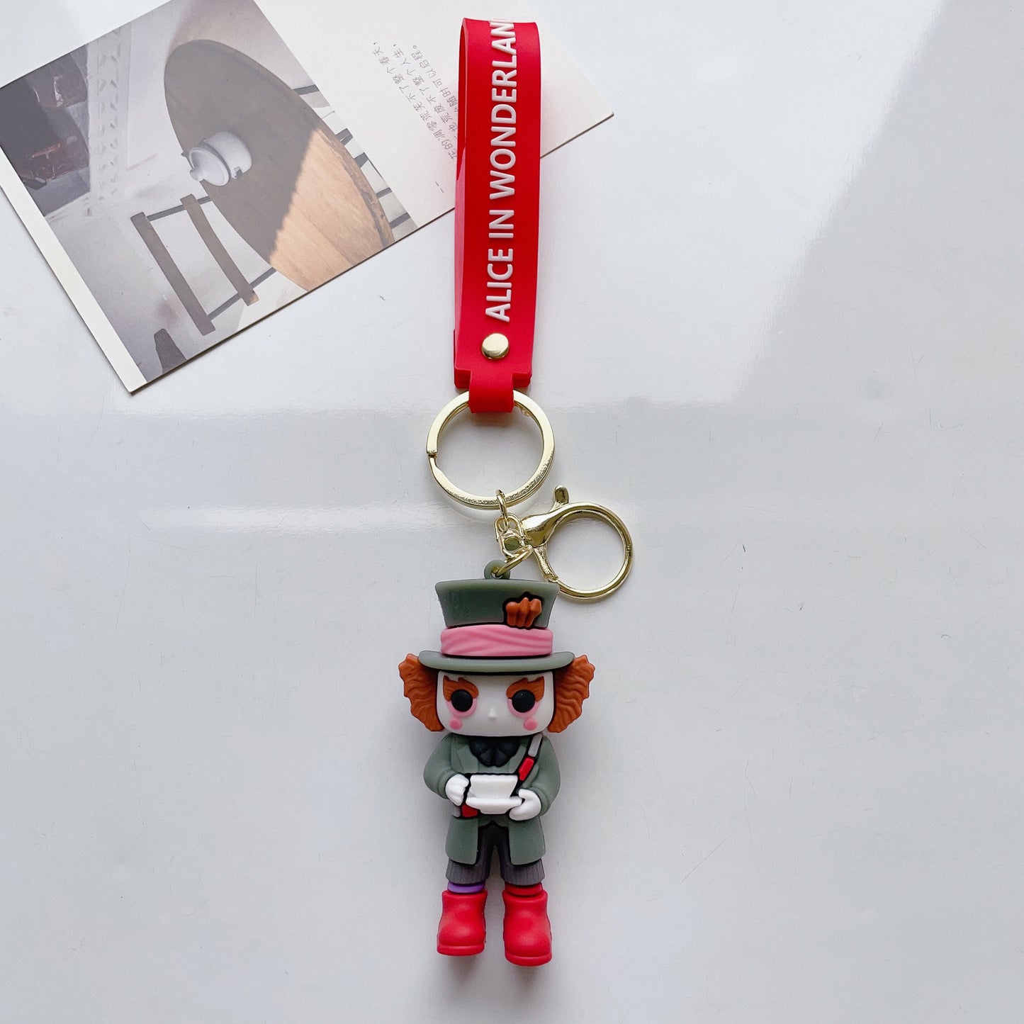 SISSLIA Cartoon Alice in Wonderland Cute Alice Mad Hatter Red Queen Action Model Key Chain Male And Female Bag Accessories