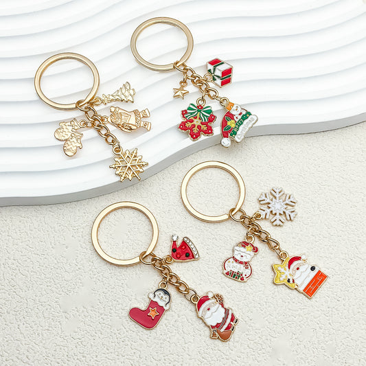 SISSLIA Cute Santa Claus Keychains Enamel Christmas Tree Wreath Keyrings Festival Gifts for Women Men Handbag Pendants Key Chains