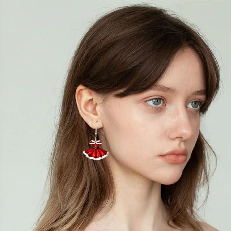 SISSLIA New Red Color Velvet Dress Pendant Women Hook Earrings Creative Christmas Gifts Drop Earrings Handmade Fashion Jewelry