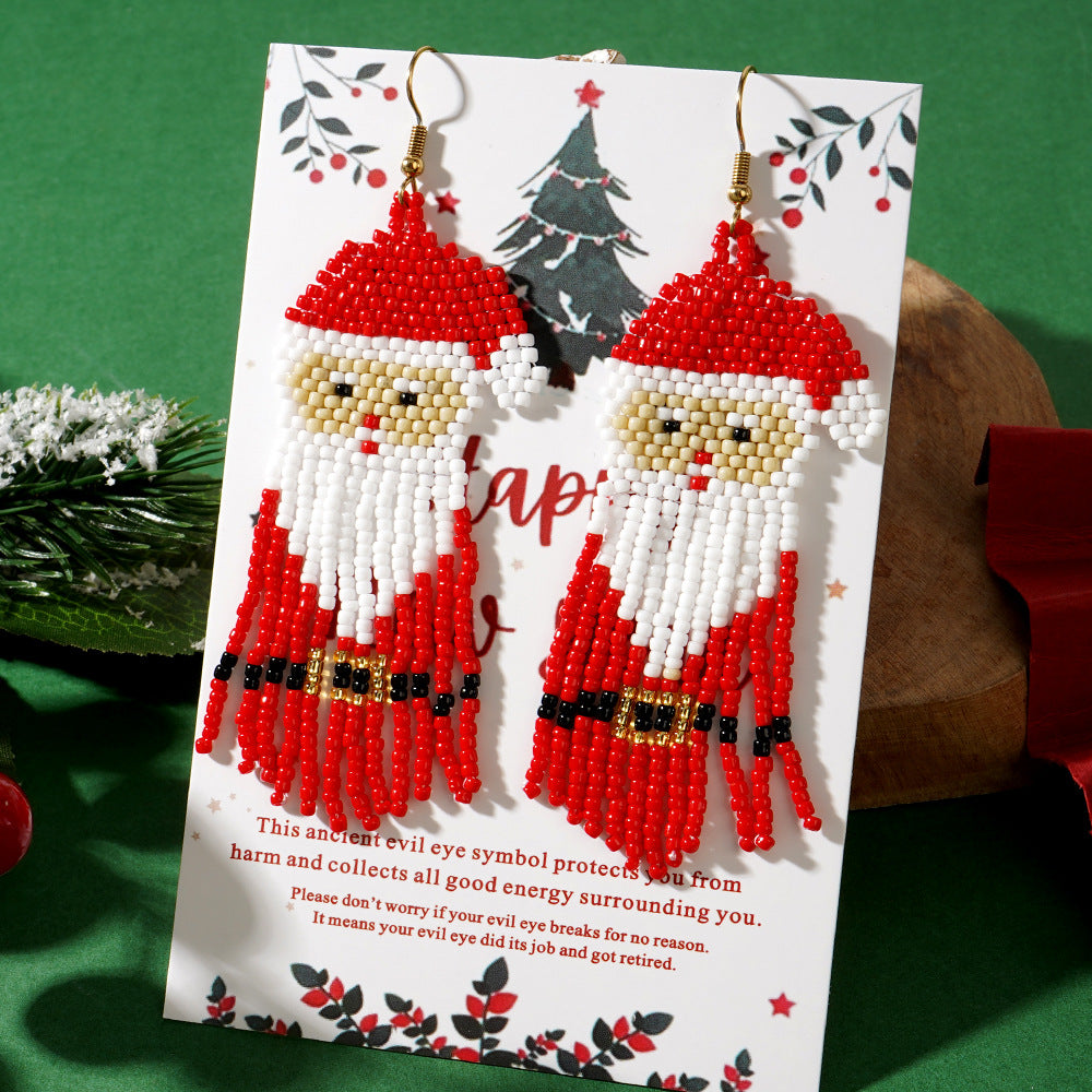 SISSLIA Beaded earrings Tassel Originality Christmas Santa Claus Design Hand knitting Bohemia Alloy Tide Simple Rice bead earrings