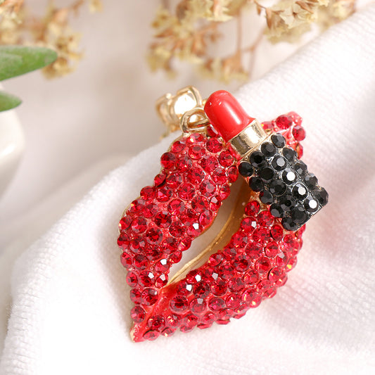 SISSLIA Rhinestone Lips Lipstick Keychain Cute Metal Key Chain Ring Bag Backpack Charm Car Key Pendant Women Girls Gift