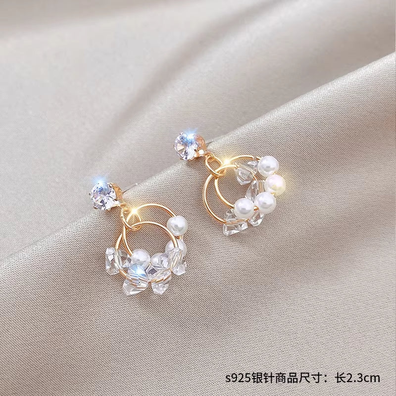 Fashion Jewelry For Women Etrendy New Jewelry Elegant Earing Rhinestone Pearl Circles Earrings