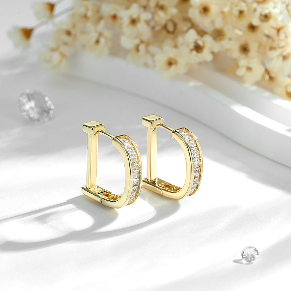 SISSLIA D-Shaped Women's Earrings Fashionable Micro-Paved Zircon Versatile Design Style 14K Gold Plated Earrings Jewelry