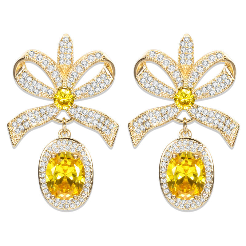 SISSLIA Fashion Design 925 Silver Needle Luxury 18K Gold Plated Elegant Bowknot Drop Earrings AAAAA Zircon Earrings Jewelry