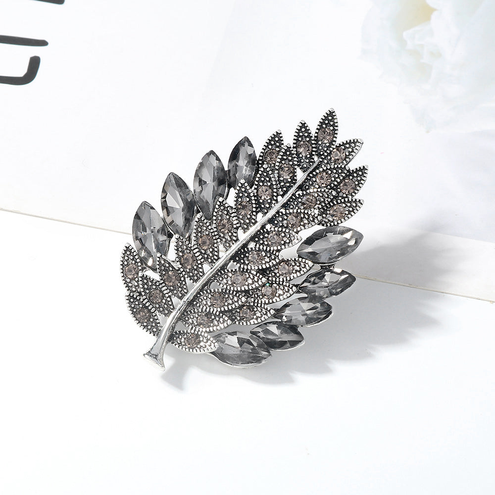 Vintage Diamond Leaf Brooch