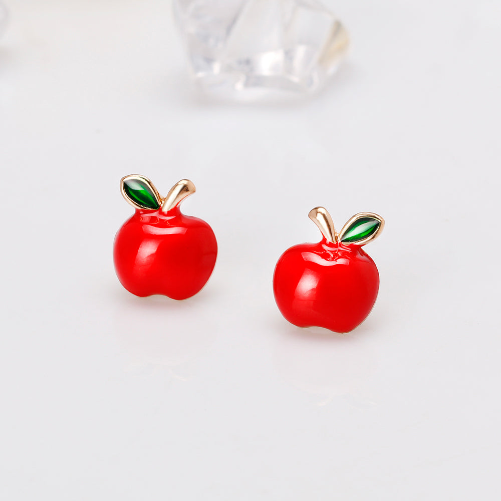 Painting Oil Red Apple Earrings