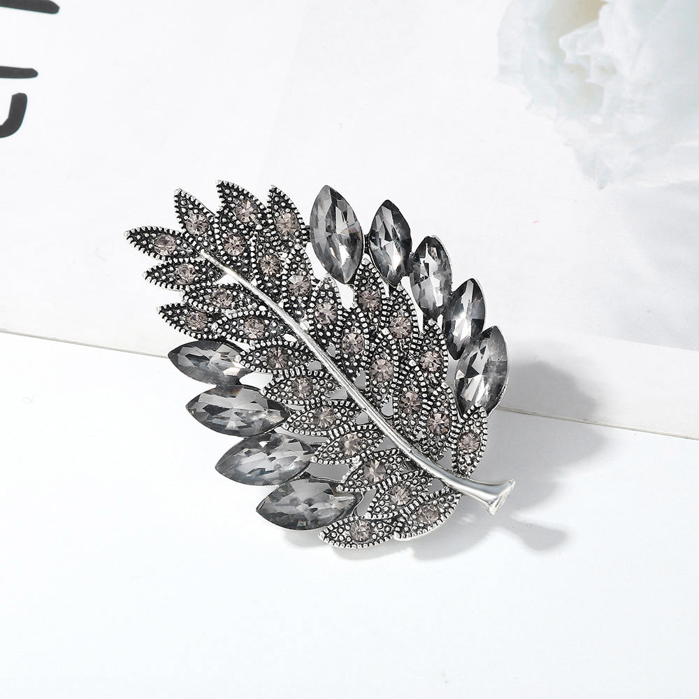 Vintage Diamond Leaf Brooch