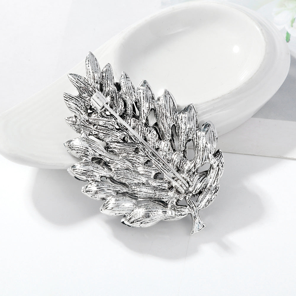 Vintage Diamond Leaf Brooch