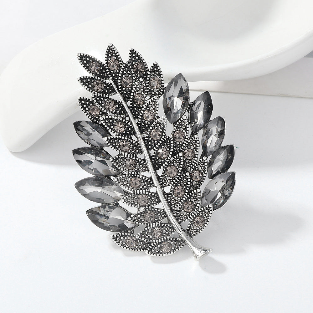 Vintage Diamond Leaf Brooch