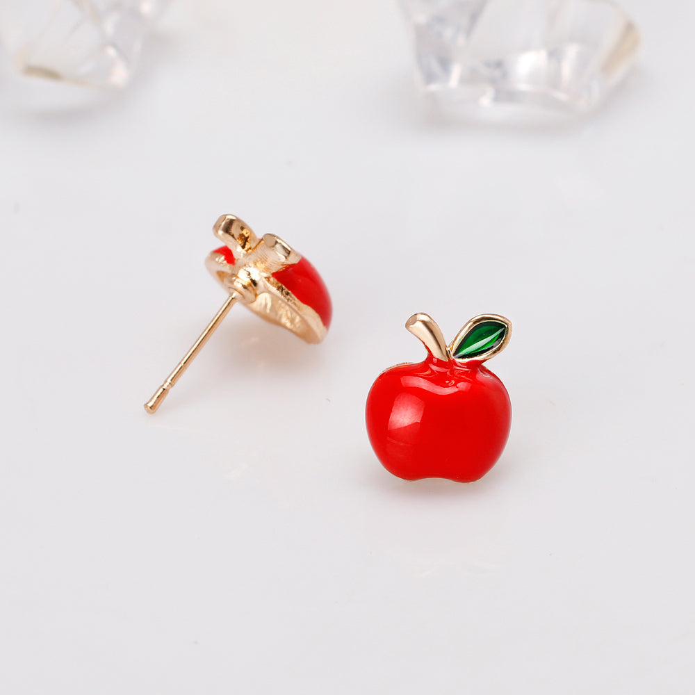 Painting Oil Red Apple Earrings
