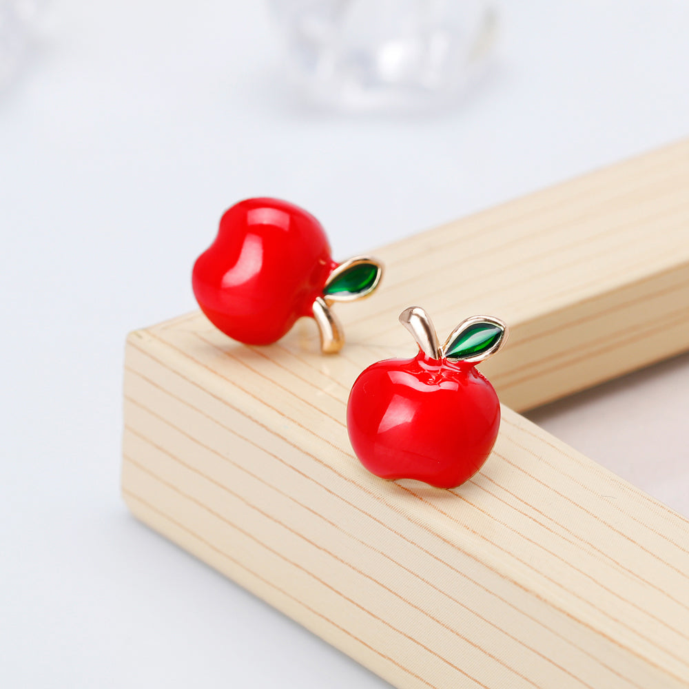 Painting Oil Red Apple Earrings
