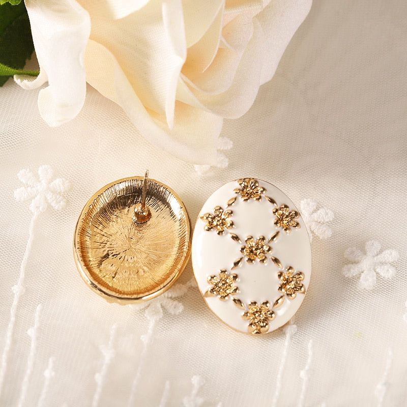 Oval Vintage 925 Sterling Silver Earrings