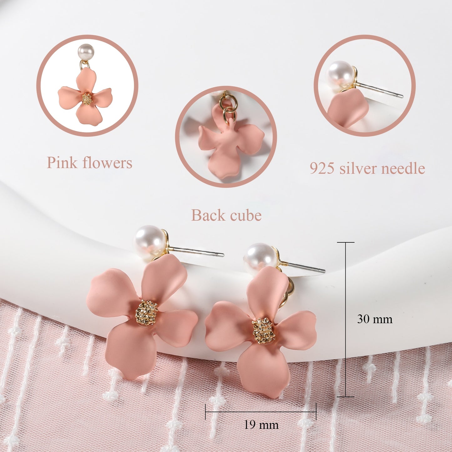 Pink Flower Earrings 925 Silver