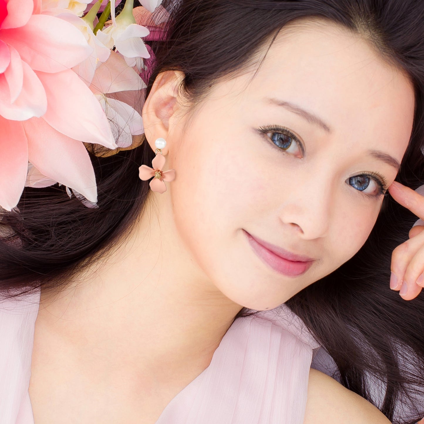 Pink Flower Earrings 925 Silver