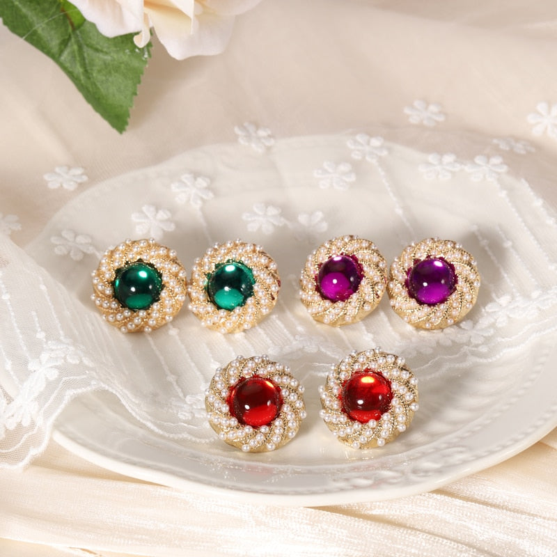 Round Pearl Earrings 925 Silver