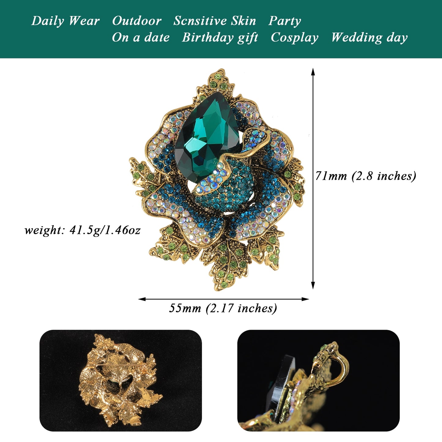 Large Vintage Green Brooches