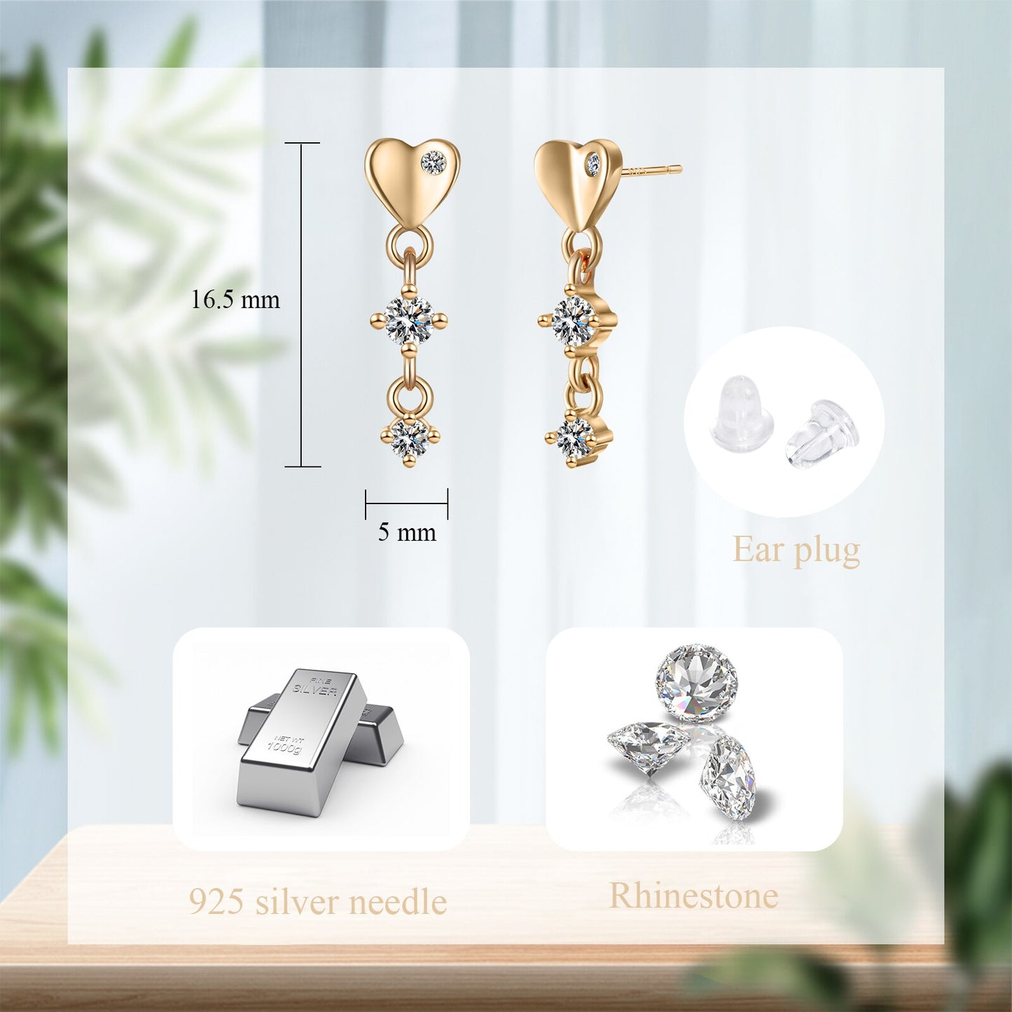 Rhinestone Earrings 925 Silver