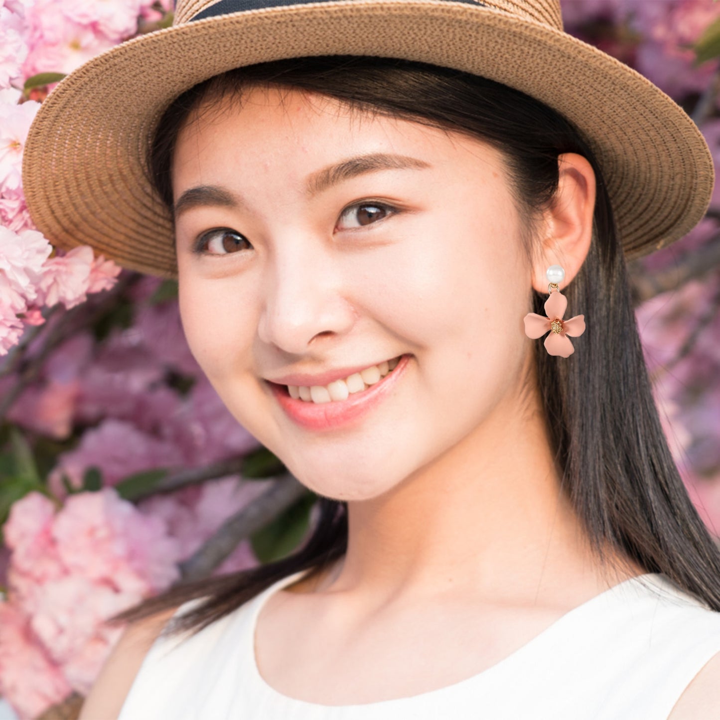 Pink Flower Earrings 925 Silver