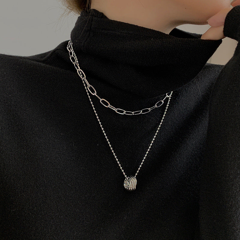 Female Ring Pendant Double Layer Necklace